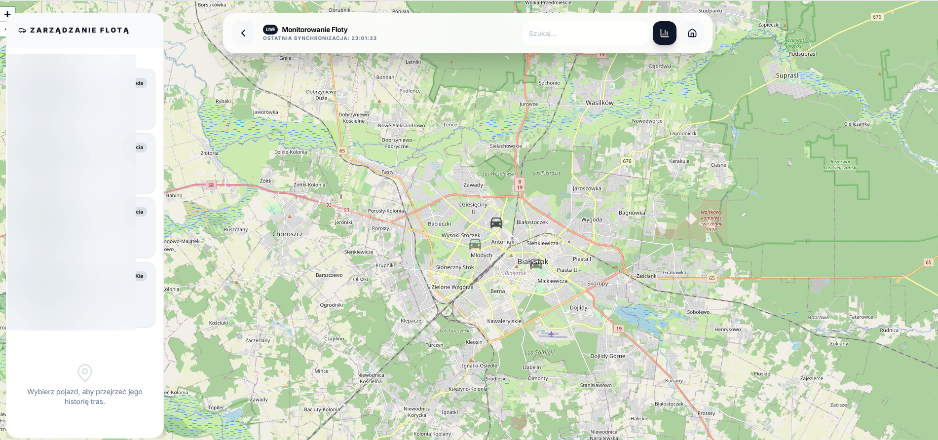 Mapa GPS — śledzenie pojazdów floty na żywo