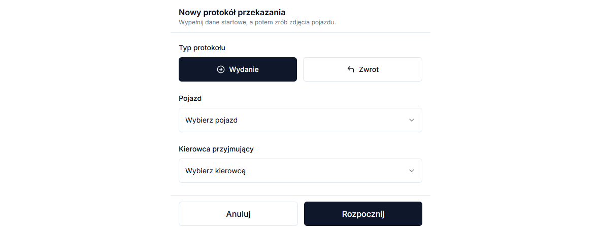New protocol wizard with type, vehicle, driver, mileage and fuel