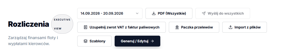 Weekly settlement actions available after importing data