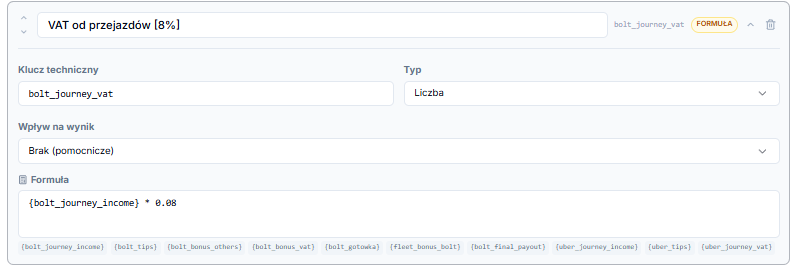 Expanded field with technical key, contribution and formula